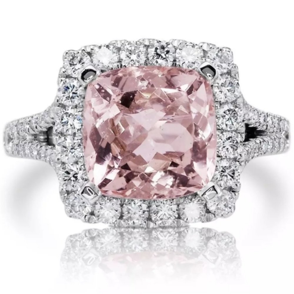 New 5 Ct Pink Topaz Diamond Halo Engagement Ring